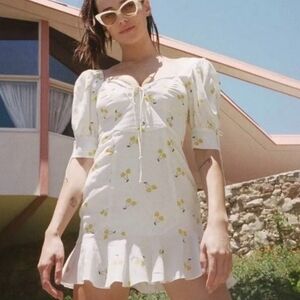 For Love and Lemons Ashland Mini Dress White Yellow Floral Sizs Small